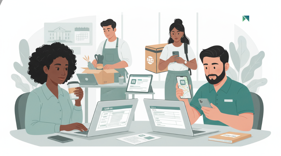 Illustration of freelancers, gig workers, and online sellers affected by 2025 1099-K rules, with payment platforms and tax form visuals.
